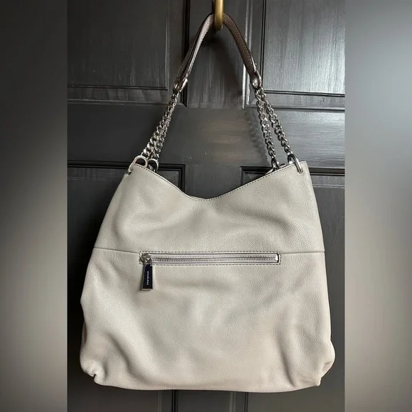 Michael Kors Large Pearl Gray Leather Double Chain Handle Shoulder Bag - Picture 2 of 16